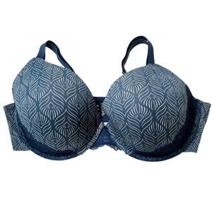 Soma Bra Womens 40D Turquoise Memorable Padded Underwire Full Coverage Lace Trim